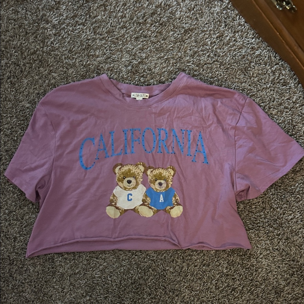 California Teddy Graphic Crop Tee in Mauve